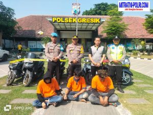 Polsek Gresik Kota Berhasil Amankan Tiga Pelaku Curanmor Beraksi di Pekelingan