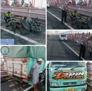 Lakalantas di Jembatan Suramadu Motor dengan Truk Bermuatan Garam