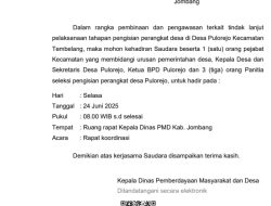 Penjaringan Perangkat Desa Pulorejo Jadi Sorotan , Dinas PMD Jombang Panggil Kepala Desa dan Panitia