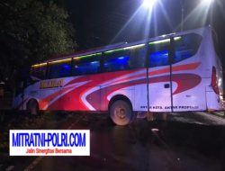 Bus Mira Berisi 28 Penumpang Nyungsep ke Selokan Jalan Raya Mojoagung Jombang